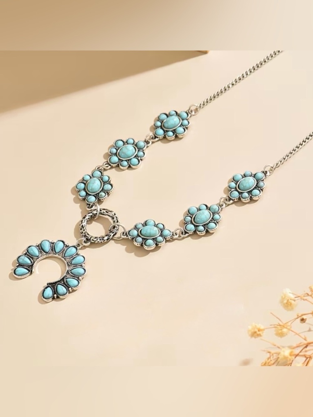 Western Turquoise Floral Statement Necklace Bohemian Necklace Cowgirl Necklace - Picture 2 of 6